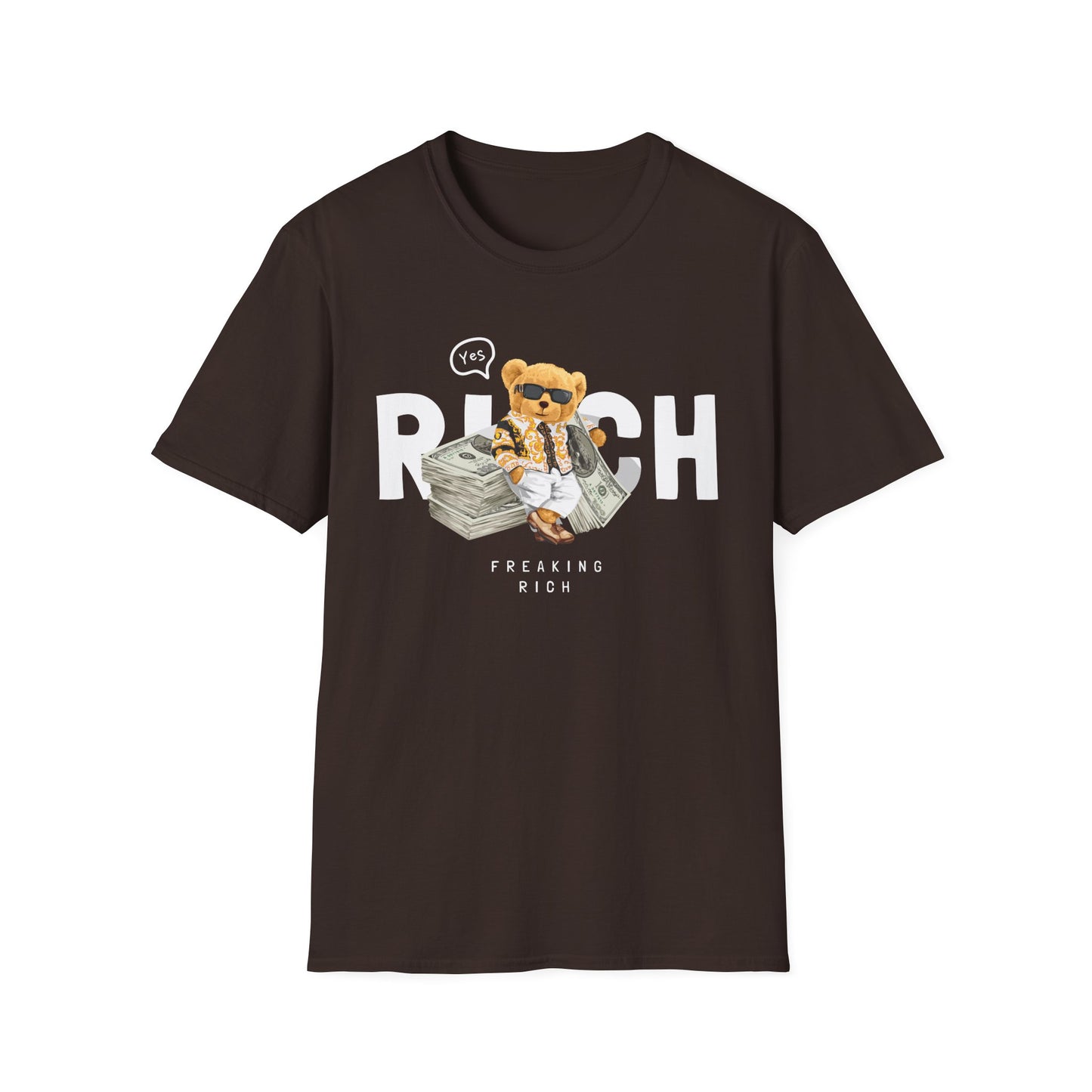 Freaking Rich T-Shirt, Unisex Softstyle Tee for Money Lovers, Fun Graphic Shirt for Birthdays, Gifts, Everyday Wear, Casual Attire Dark Chocolate