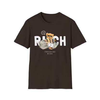 Freaking Rich T-Shirt, Unisex Softstyle Tee for Money Lovers, Fun Graphic Shirt for Birthdays, Gifts, Everyday Wear, Casual Attire Dark Chocolate