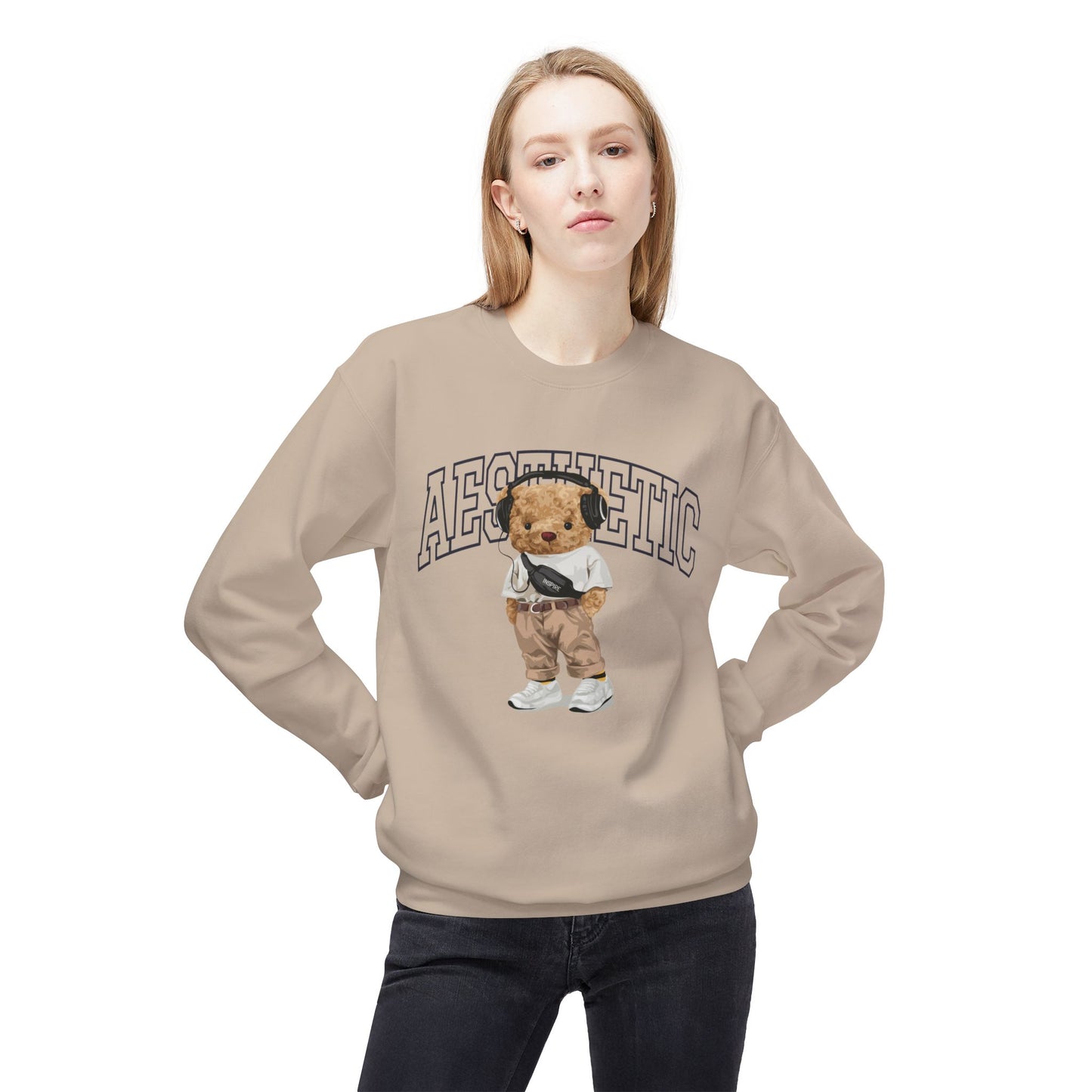 Aesthetic Bear Crewneck Sweatshirt | Cozy Unisex Fleece Top, Casual Wear, Gift Idea, Trendy Fashion, Streetwear Style, Comfortable Layer