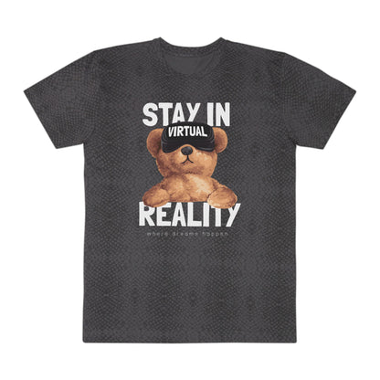 Stay in Virtual Reality Bear Tee | Men's Graphic T-Shirt, Casual Wear, Gift for Gamers, Fun Tee, Virtual Reality Apparel Black Reptile