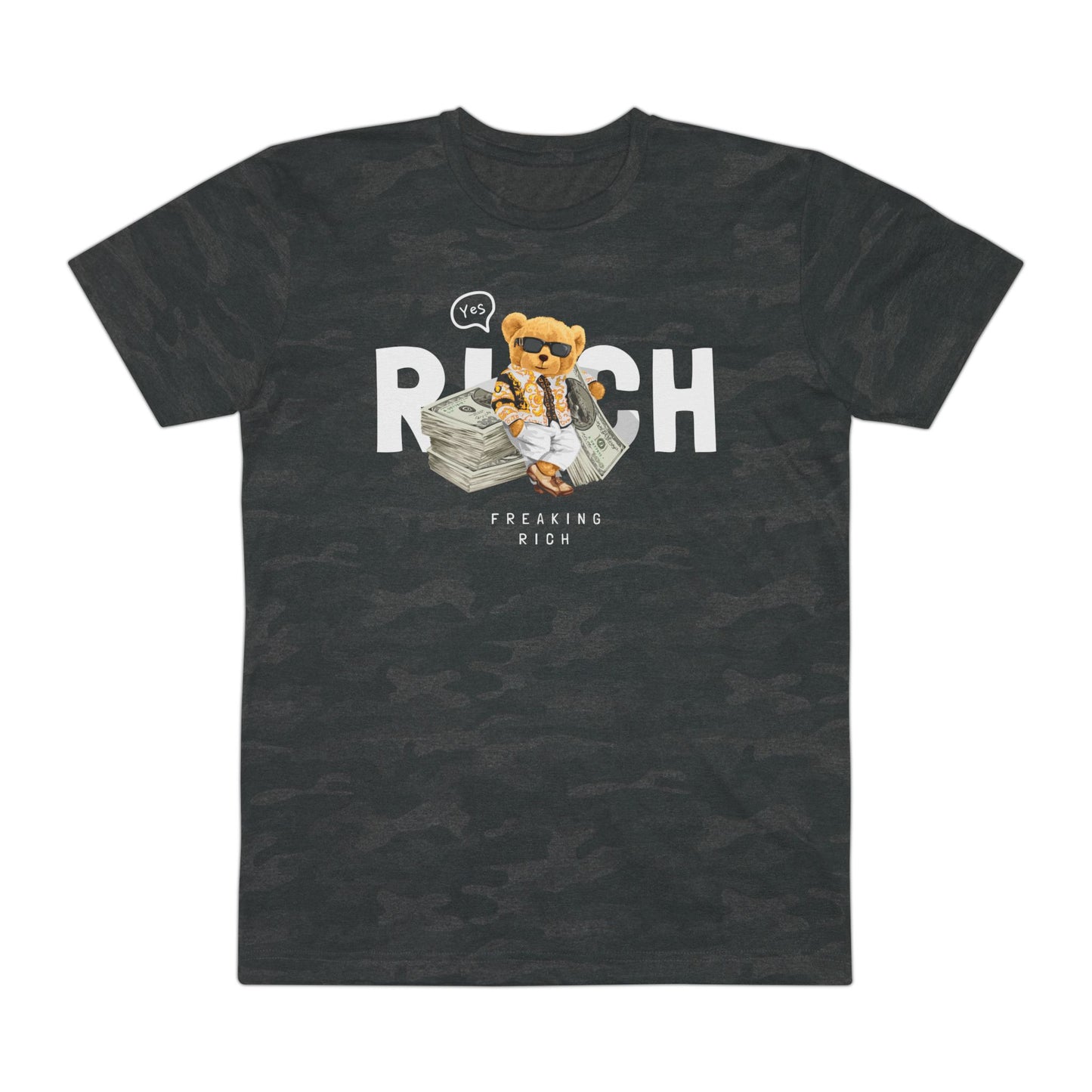 Wildly Rich - Men's Fine Jersey Tee, Unique Graphic T-Shirt for Men, Cool Animal Print Tee, Fashionable Casual Wear, Gift for Him Storm Camo
