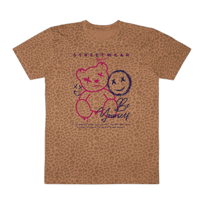Stylish Graphic Tee, Casual Wear, Streetwear Fashion, Unique Men’s Top, Trendy Gift for Him, Be Yourself Tee Brown Leopard