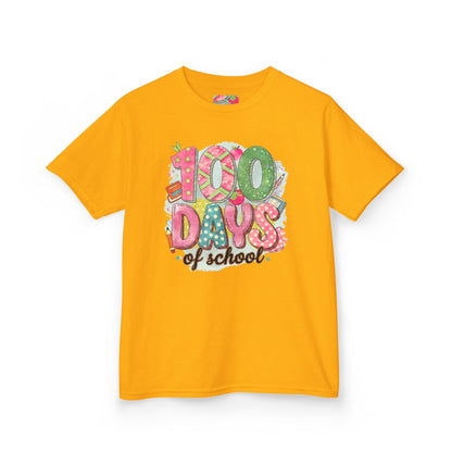 Kids 100 Days of School Tee, Fun t-shirt for kids, Milestone celebration shirt, Perfect for school events, Unique kids' apparel Gold
