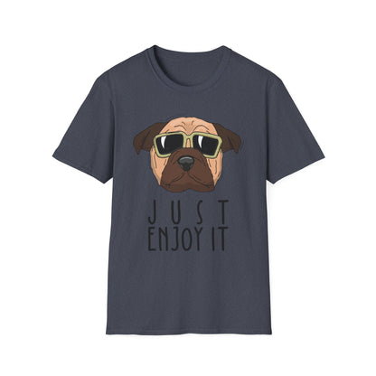 Cool Dog T-Shirt: Just Enjoy It, Funny Pet Lover Gift, Casual Everyday Wear, Unisex Graphic Tee, Gift for Dog Owners Heather Navy