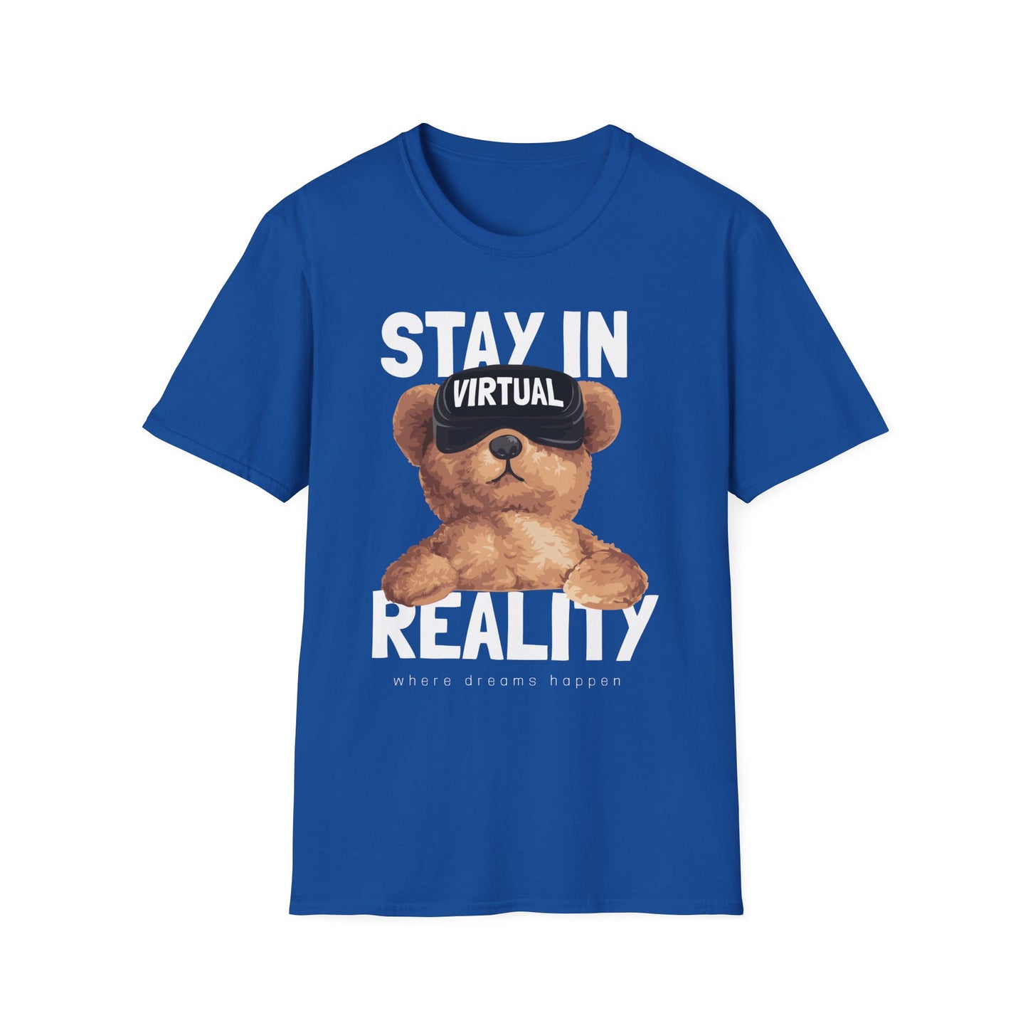 Virtual Reality Bear T-Shirt, Cute Graphic Tee, Funny Gift for Gamers, Trendy Apparel, Birthday Gift, Casual Wear Royal