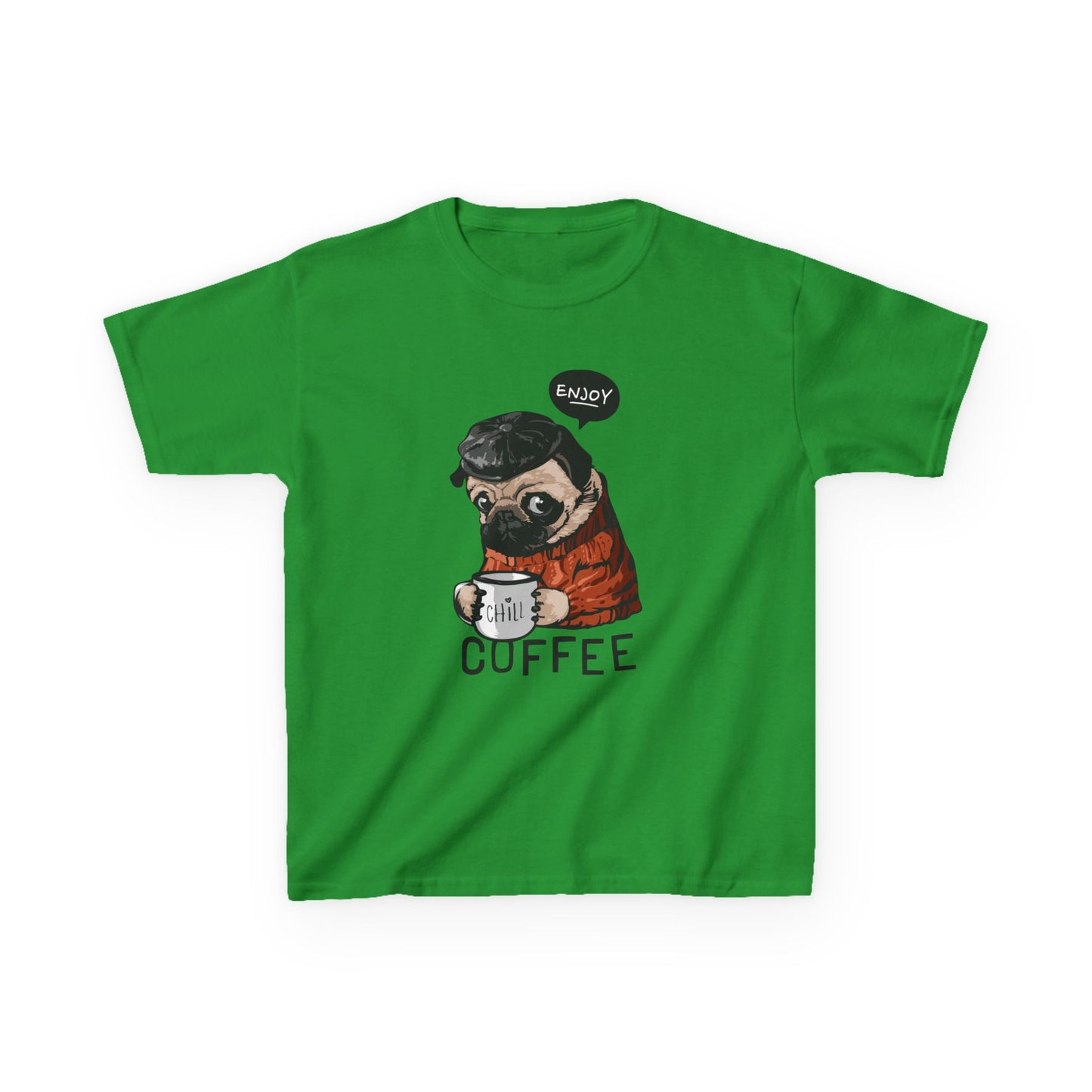 Coffee Lover Kids Tee, Cute Animal T-Shirt, Perfect Gift for Birthdays & Holidays, Funny Dog Design, Comfortable Everyday Wear Irish Green