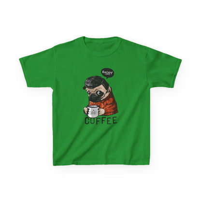 Coffee Lover Kids Tee, Cute Animal T-Shirt, Perfect Gift for Birthdays & Holidays, Funny Dog Design, Comfortable Everyday Wear Irish Green