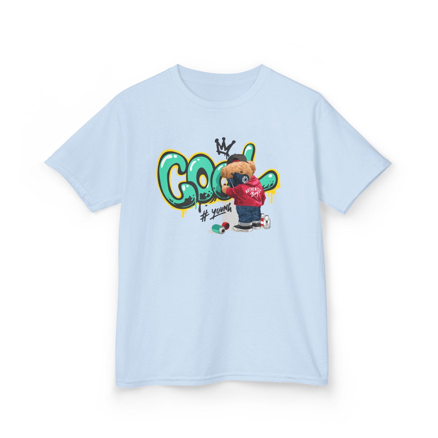 Cool Kids Heavy Cotton Tee, Fun T-Shirt for Children, Street Art Style Tee, Playful Graphic Shirt, Perfect for Birthdays and Everyday Wear Light Blue