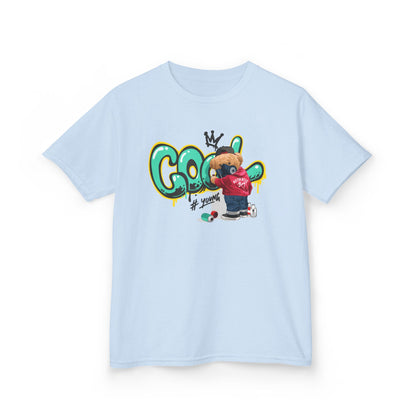 Cool Kids Heavy Cotton Tee, Fun T-Shirt for Children, Street Art Style Tee, Playful Graphic Shirt, Perfect for Birthdays and Everyday Wear Light Blue