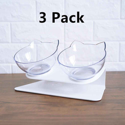 Cat Double Bowl Cat Food Bowl Protects Cervical Vertebra 3 Pack Double white