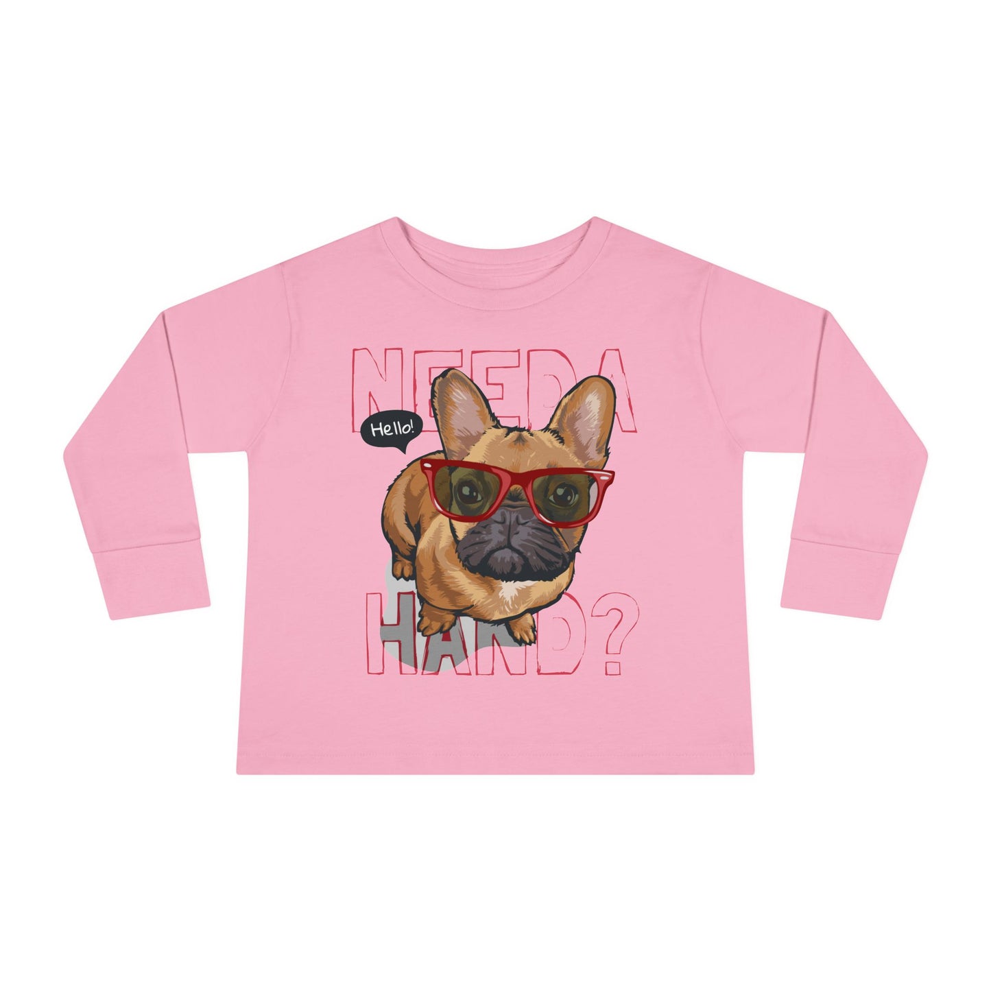 Hello French Bulldog Toddler Tee, Cute Kids Shirt, Toddler Long Sleeve, Dog Lover Gift, Fun Pet Tee, Birthday Outfit, Playdate Wear Pink