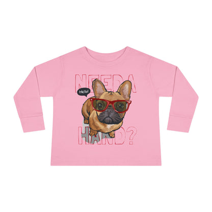Hello French Bulldog Toddler Tee, Cute Kids Shirt, Toddler Long Sleeve, Dog Lover Gift, Fun Pet Tee, Birthday Outfit, Playdate Wear Pink