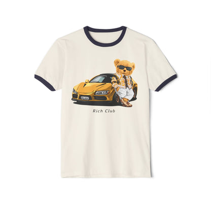 Rich Club Bear Unisex Cotton Ringer T-Shirt, Casual Wear, Streetwear, Gift for Car Lovers, Fun Graphic Tee