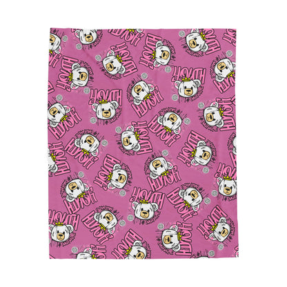 Youth Culture Bear Graphic Velveteen Plush Blanket – Soft Throw for Couch or Bed – Pink Urban Streetwear Home Decor