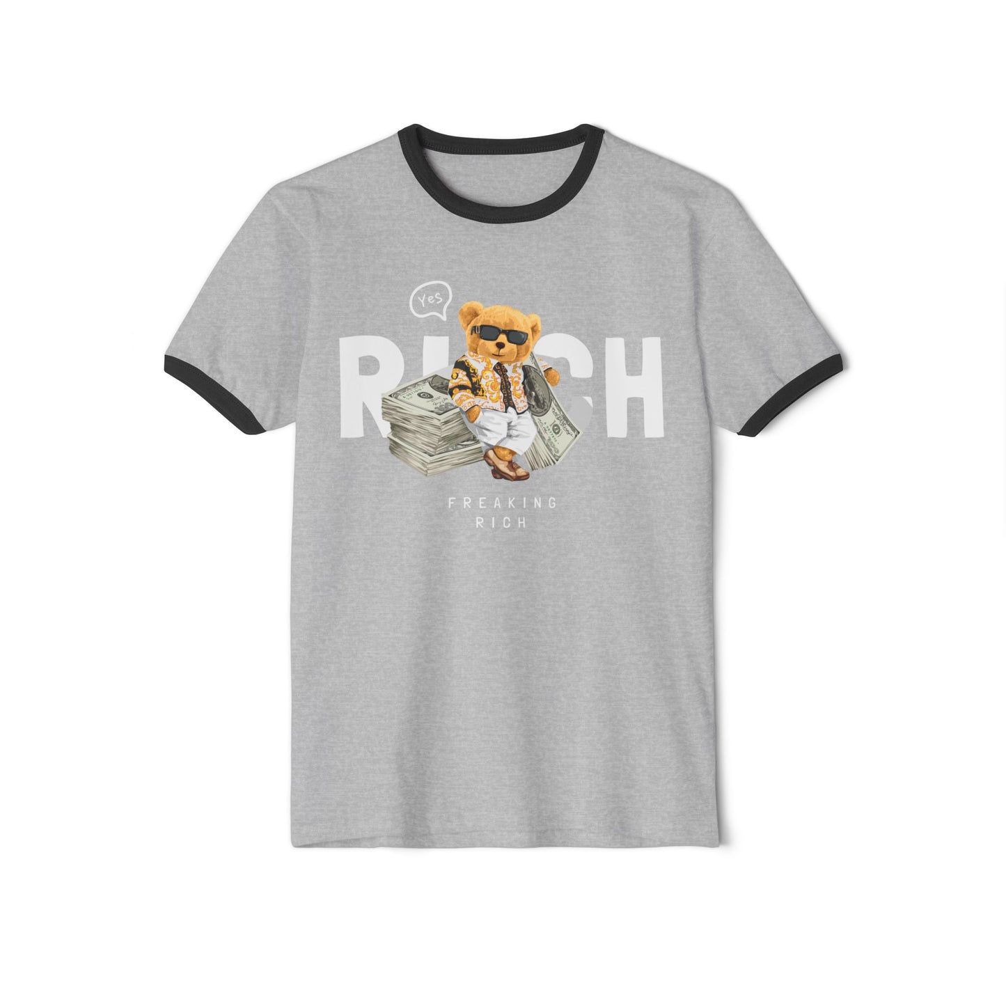 Cute Bear Rush Graphic Ringer T-Shirt, Funny Animal Tee, Casual Unisex Wear, Perfect Gift for Holidays, Birthday Presents, Trendy Apparel