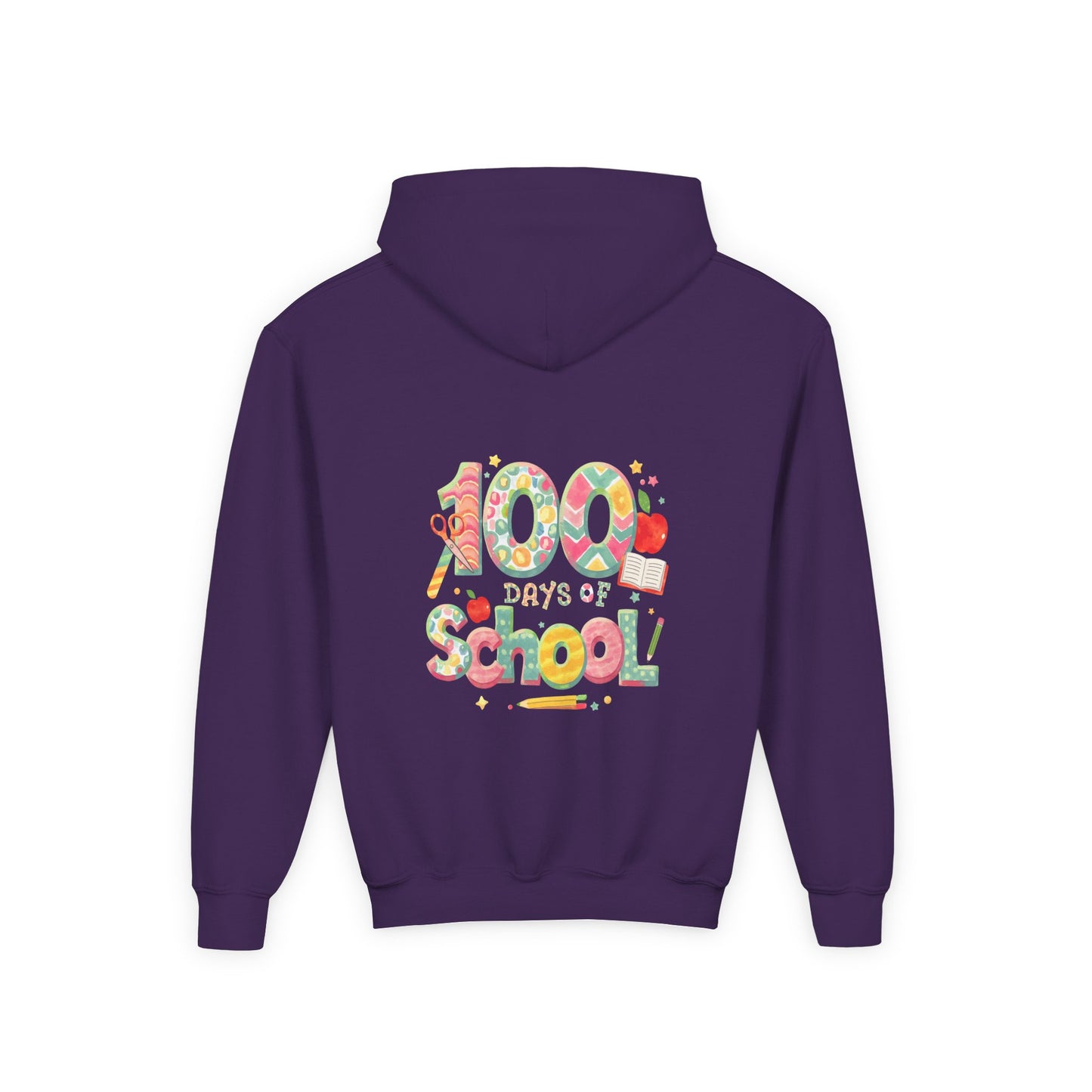 100 Days of School Youth Hoodie, Colorful School Spirit Sweatshirt, Kids Celebration Hoodie, Perfect for School Events, Fun Memory Gear