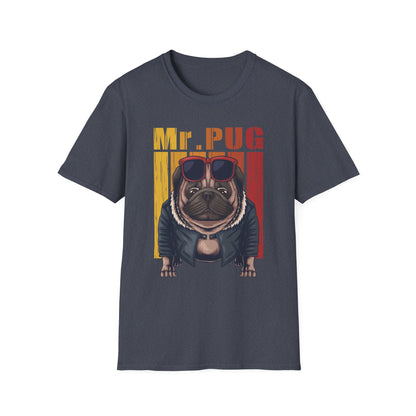 Pug Graphic T-Shirt for Dog Lovers, Unisex Softstyle Tee, Funny Pet Shirt, Gift for Dog Owners, Casual Wear, Birthday Gift Heather Navy