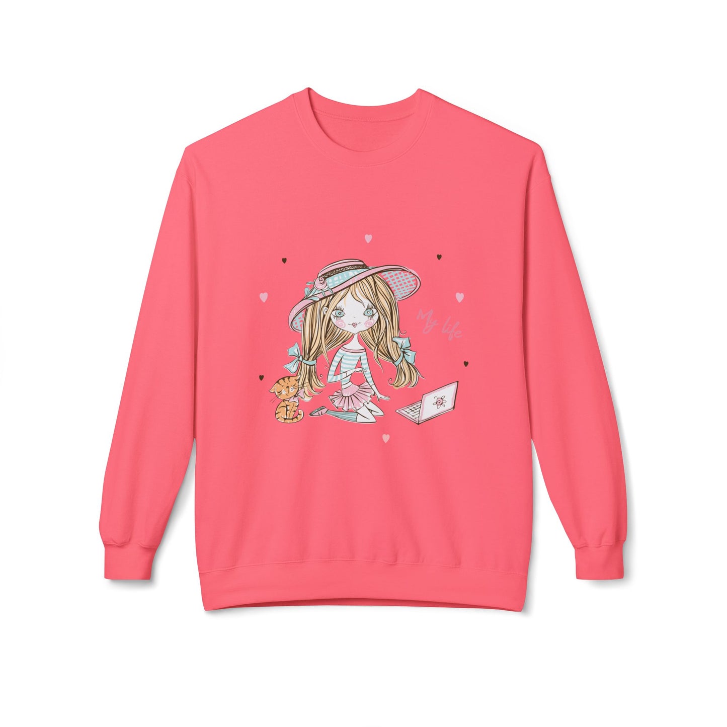 Cute Illustrated Crewneck Sweatshirt, Cozy Everyday Wear, Gift for Her, Fun Fashion, Casual Outfit, Birthday Present Pink Lemonade
