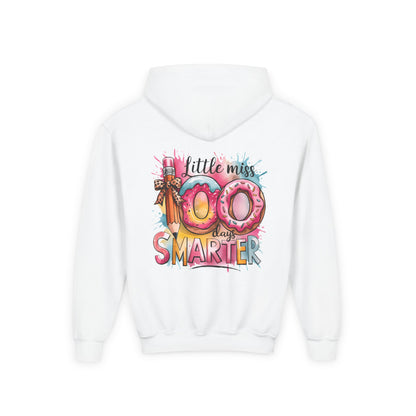 Youth Hooded Sweatshirt - Little Miss 100 Days Smarter Celebration Gift, Kids Birthday, School Milestone, Fun Apparel, Cute Kids Outfit