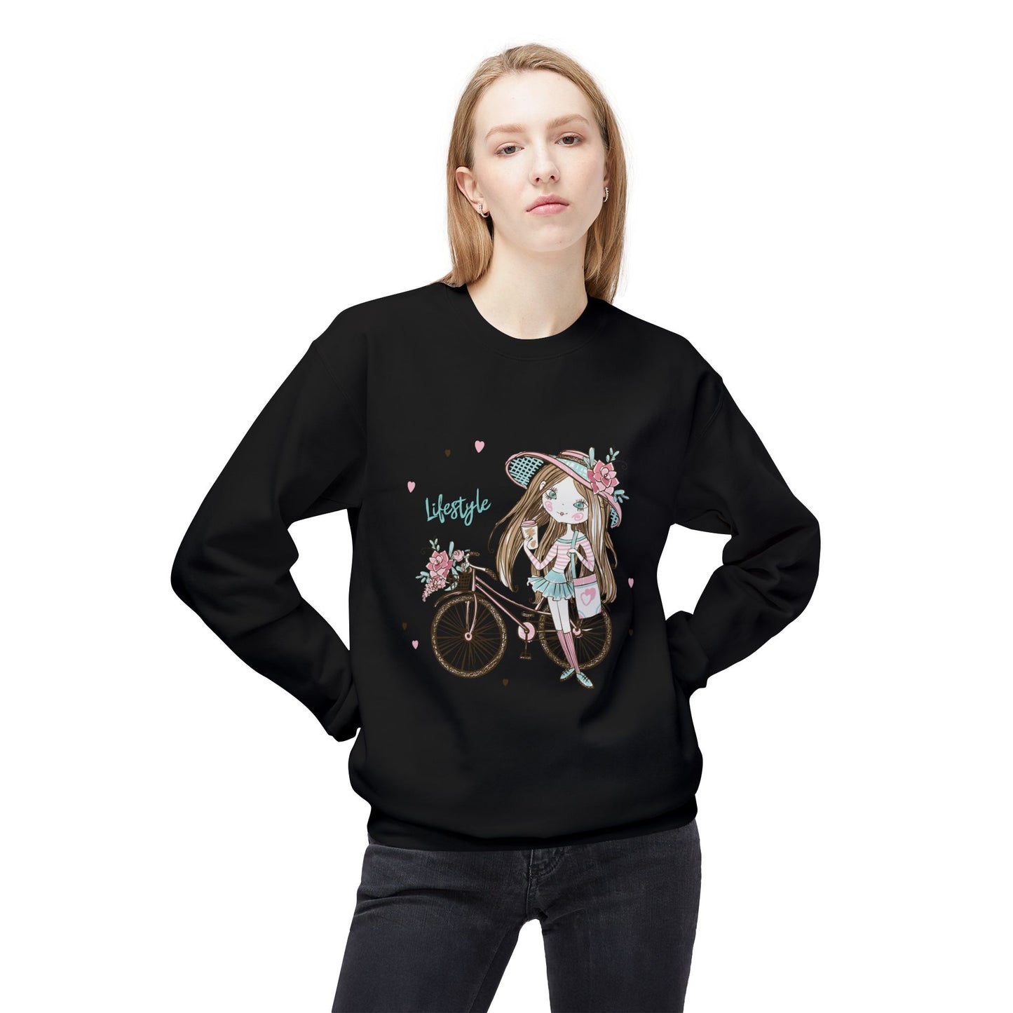 Chic Fleece Sweatshirt with Whimsical Bicycle Design - Perfect for Cozy Days, Gift for Cyclists, Cute Outfit for Spring, Birthday