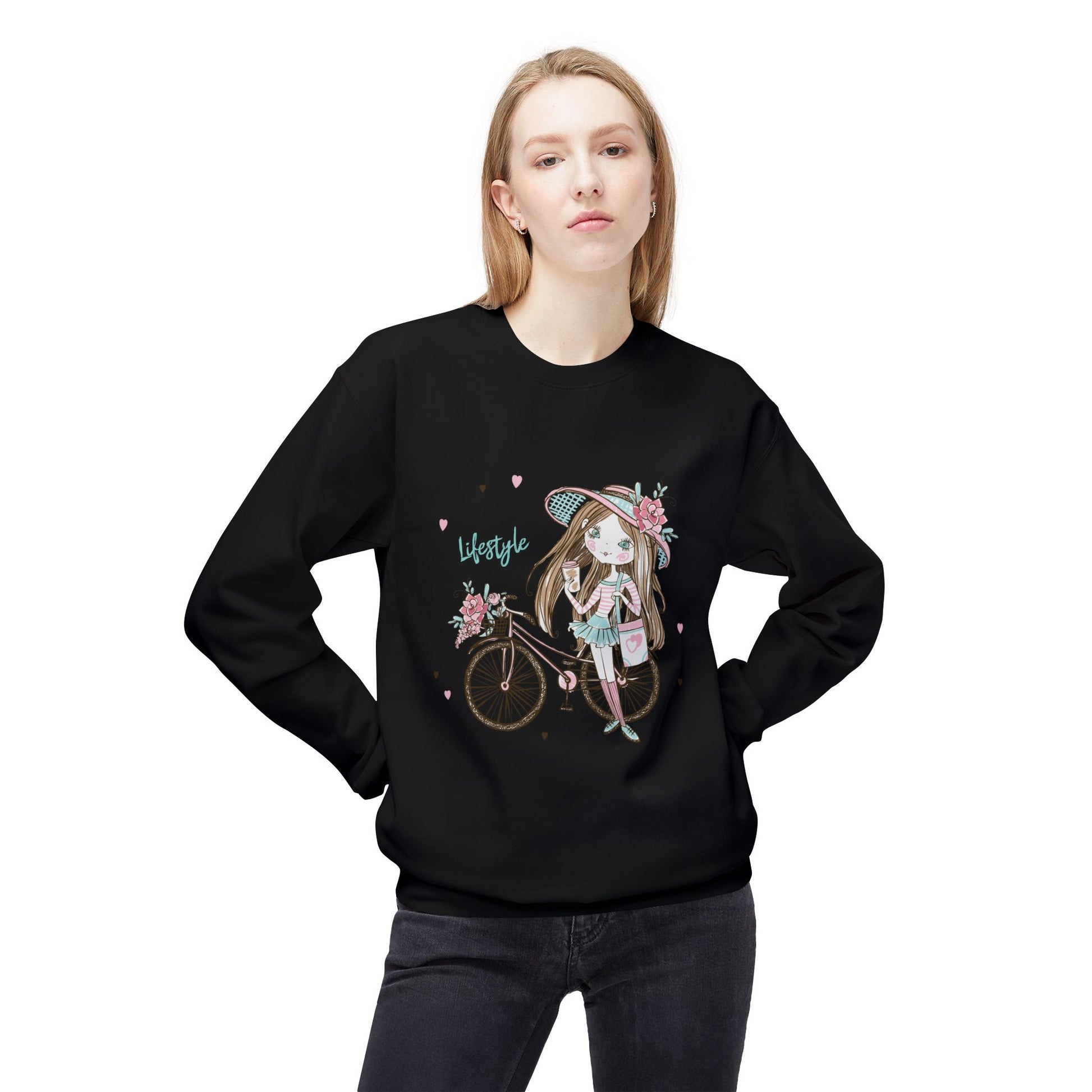 Chic Fleece Sweatshirt with Whimsical Bicycle Design - Perfect for Cozy Days, Gift for Cyclists, Cute Outfit for Spring, Birthday