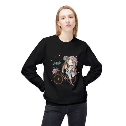 Chic Fleece Sweatshirt with Whimsical Bicycle Design - Perfect for Cozy Days, Gift for Cyclists, Cute Outfit for Spring, Birthday