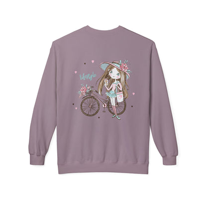 Chic Fleece Sweatshirt with Whimsical Bicycle Design - Perfect for Cozy Days, Gift for Cyclists, Cute Outfit for Spring, Birthday
