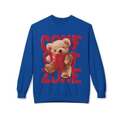 Comfort Zone Teddy Bear Crewneck Sweatshirt, Cozy Black Sweatshirt, Unisex Gift, Cute Sweatshirt for Winter, Relaxation Apparel Royal