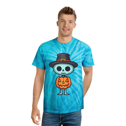 Halloween Tie-Dye Tee with Skeleton Design, Vintage Tie-Dye T-Shirt, Fun Fall Apparel, Spooky Season Outfit, Halloween Party Shirt - Cozy Kawaii LLC