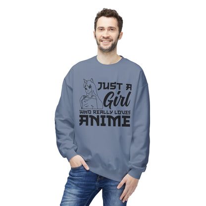 Anime Lover Crewneck Sweatshirt - Just a Girl Who Really Loves Anime, Unisex Casual Apparel, Anime Gift, Cozy Fashion, Fleece Sweater