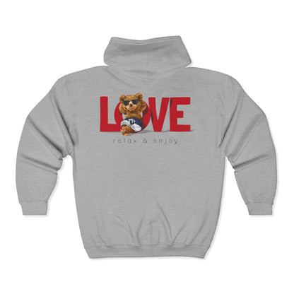 Cozy Love Zip Hoodie featuring Adorable Bear Design, Perfect Gift for Couples, Valentine's Day, Casual Wear, Animal Lovers, Hooded