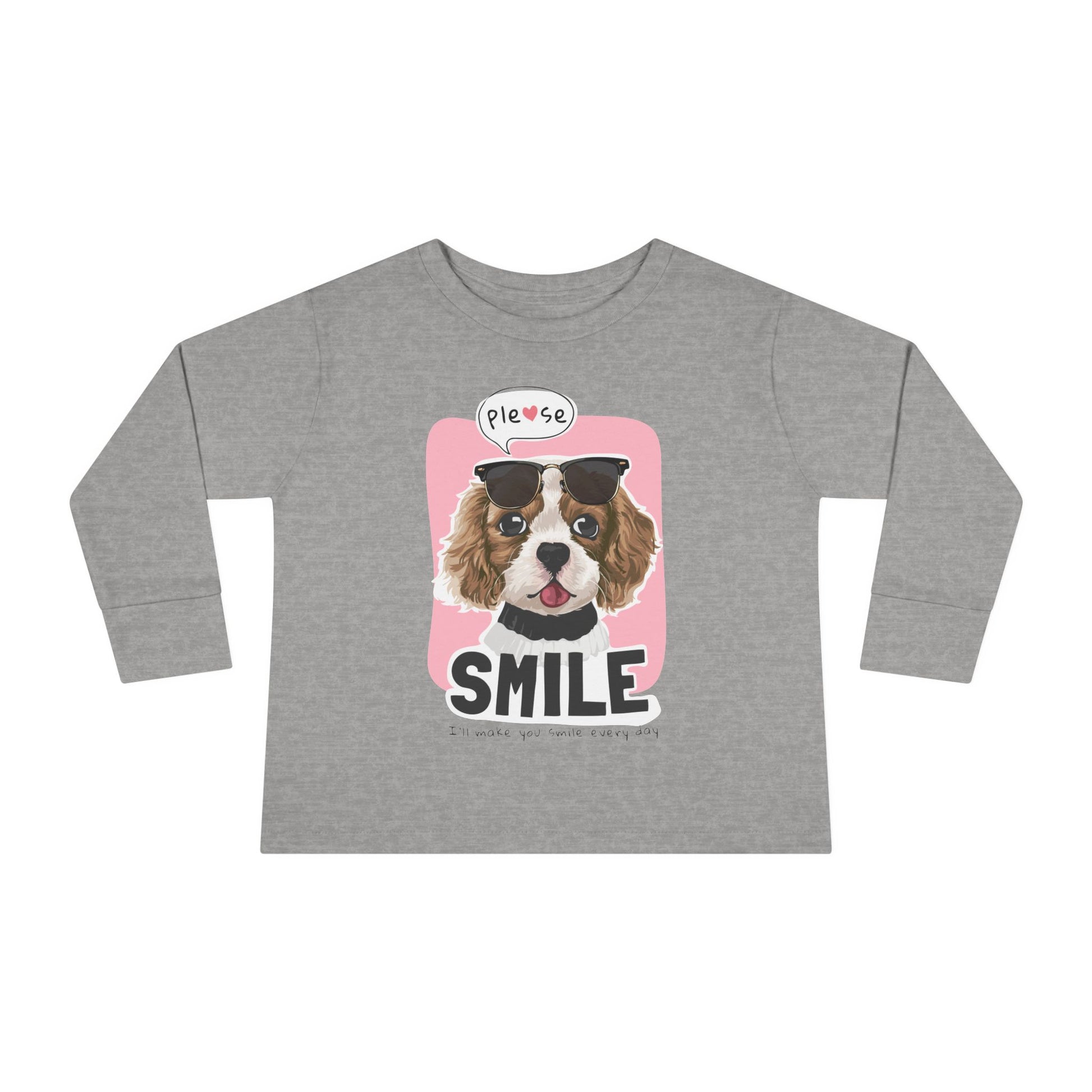 Toddler Long Sleeve Tee with Adorable Dog Design, Cute Kids Shirt, Birthday Gift, Pet Lovers Apparel, Everyday Wear Heather