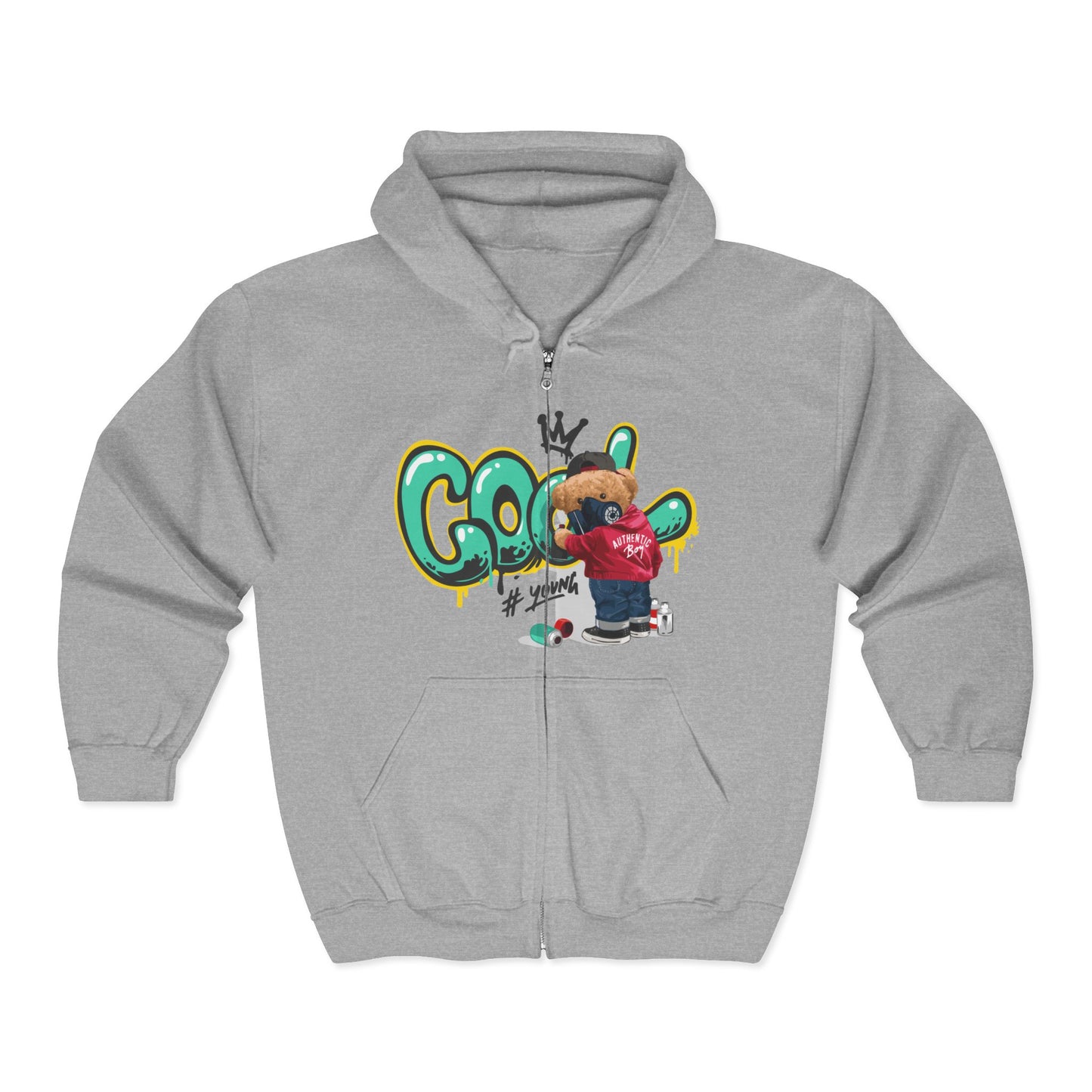 Cool Graffiti Art Zip-Up Hoodie for Trendy Adults, Streetwear, Urban Fashion, Gift for Him or Her, Casual Wear, Graphic Hooded Sweatshirt Sport Grey