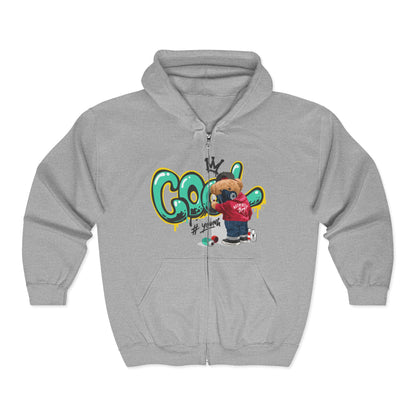 Cool Graffiti Art Zip-Up Hoodie for Trendy Adults, Streetwear, Urban Fashion, Gift for Him or Her, Casual Wear, Graphic Hooded Sweatshirt Sport Grey