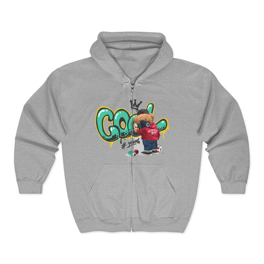 Cool Graffiti Art Zip-Up Hoodie for Trendy Adults, Streetwear, Urban Fashion, Gift for Him or Her, Casual Wear, Graphic Hooded Sweatshirt Sport Grey