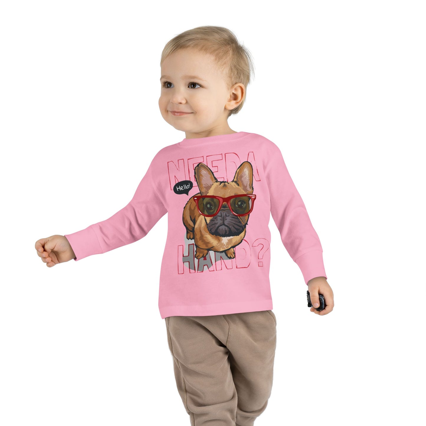 Hello French Bulldog Toddler Tee, Cute Kids Shirt, Toddler Long Sleeve, Dog Lover Gift, Fun Pet Tee, Birthday Outfit, Playdate Wear
