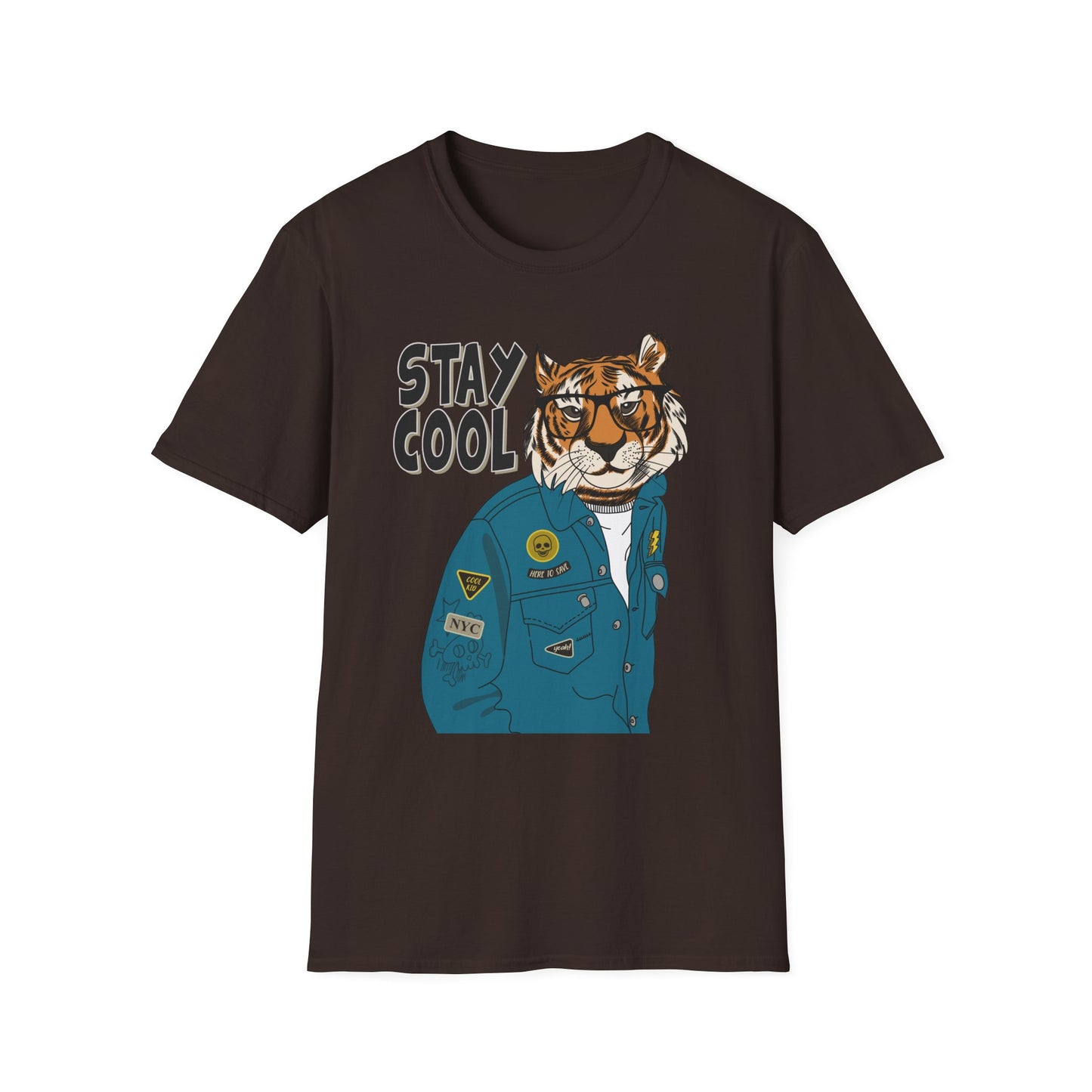 Cool Tiger Graphic T-Shirt | Stay Cool Tee, Unisex Sizes, Casual Wear, Gift for Animal Lovers, Everyday Style Dark Chocolate