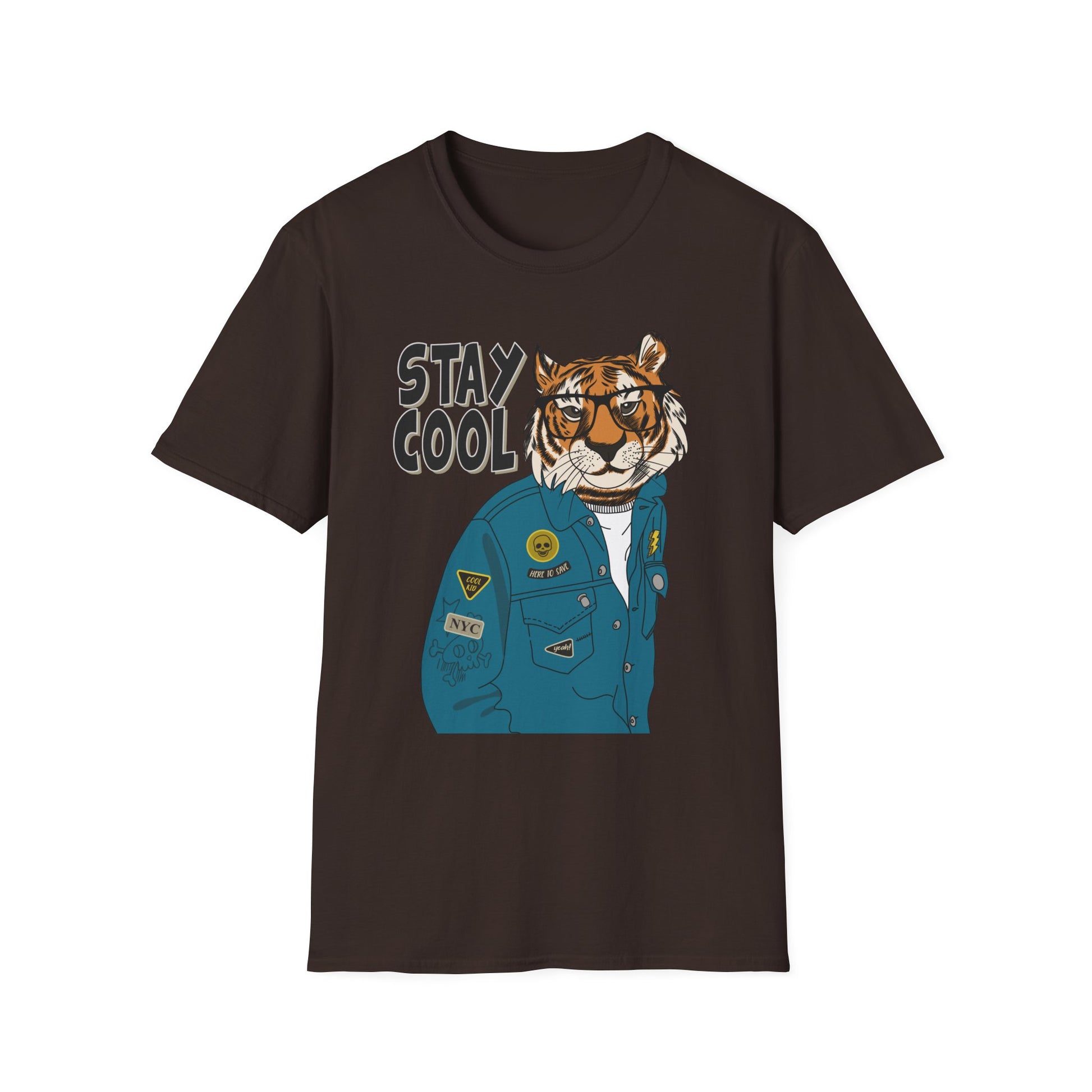 Cool Tiger Graphic T-Shirt | Stay Cool Tee, Unisex Sizes, Casual Wear, Gift for Animal Lovers, Everyday Style Dark Chocolate
