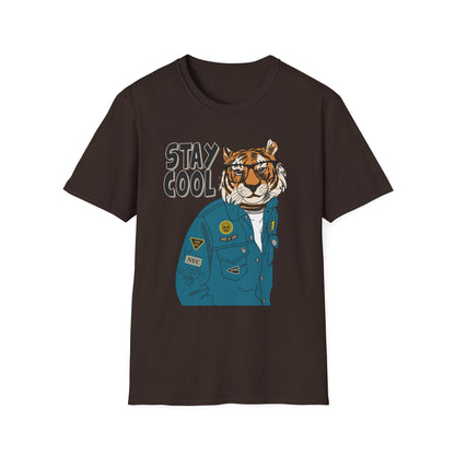 Cool Tiger Graphic T-Shirt | Stay Cool Tee, Unisex Sizes, Casual Wear, Gift for Animal Lovers, Everyday Style Dark Chocolate