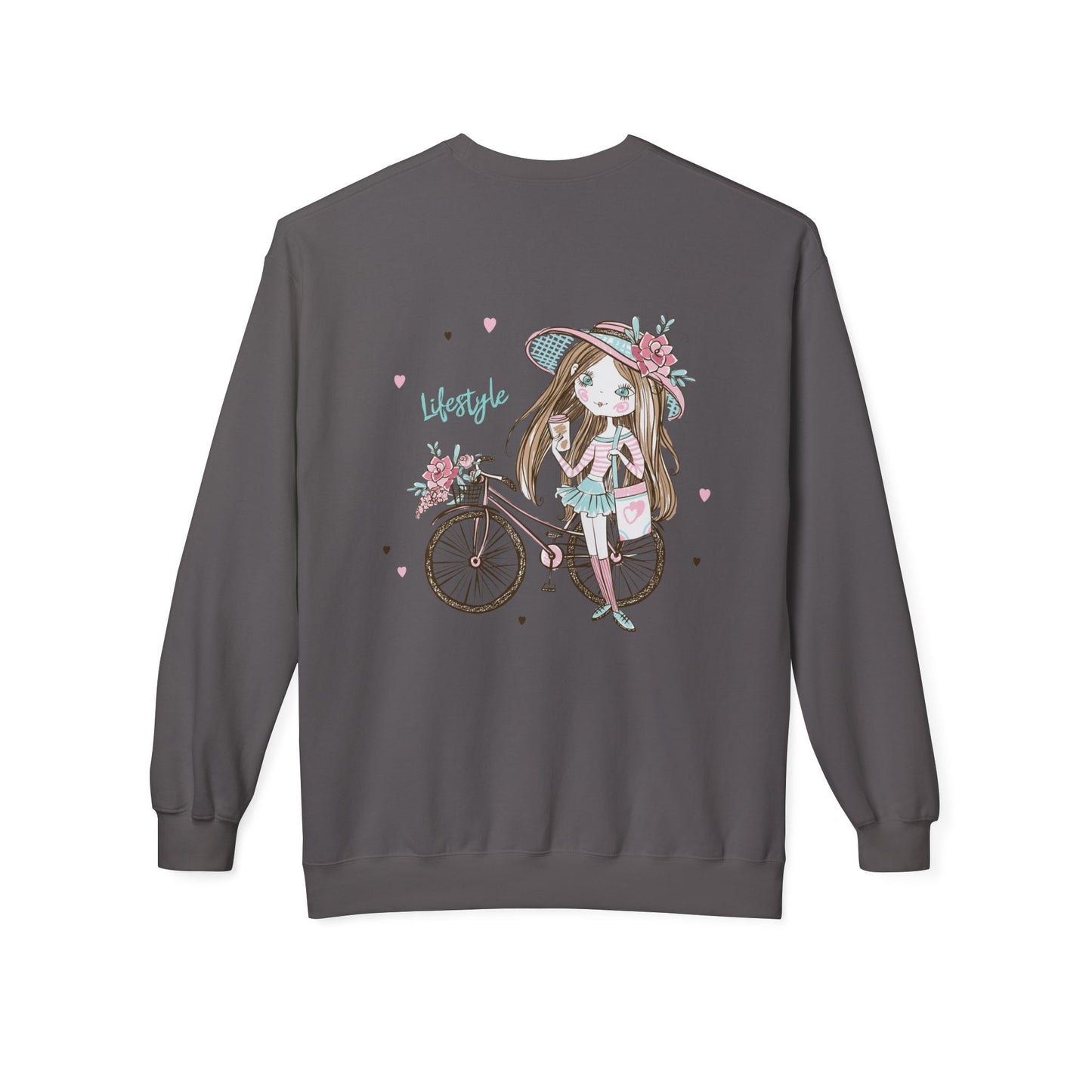 Chic Fleece Sweatshirt with Whimsical Bicycle Design - Perfect for Cozy Days, Gift for Cyclists, Cute Outfit for Spring, Birthday