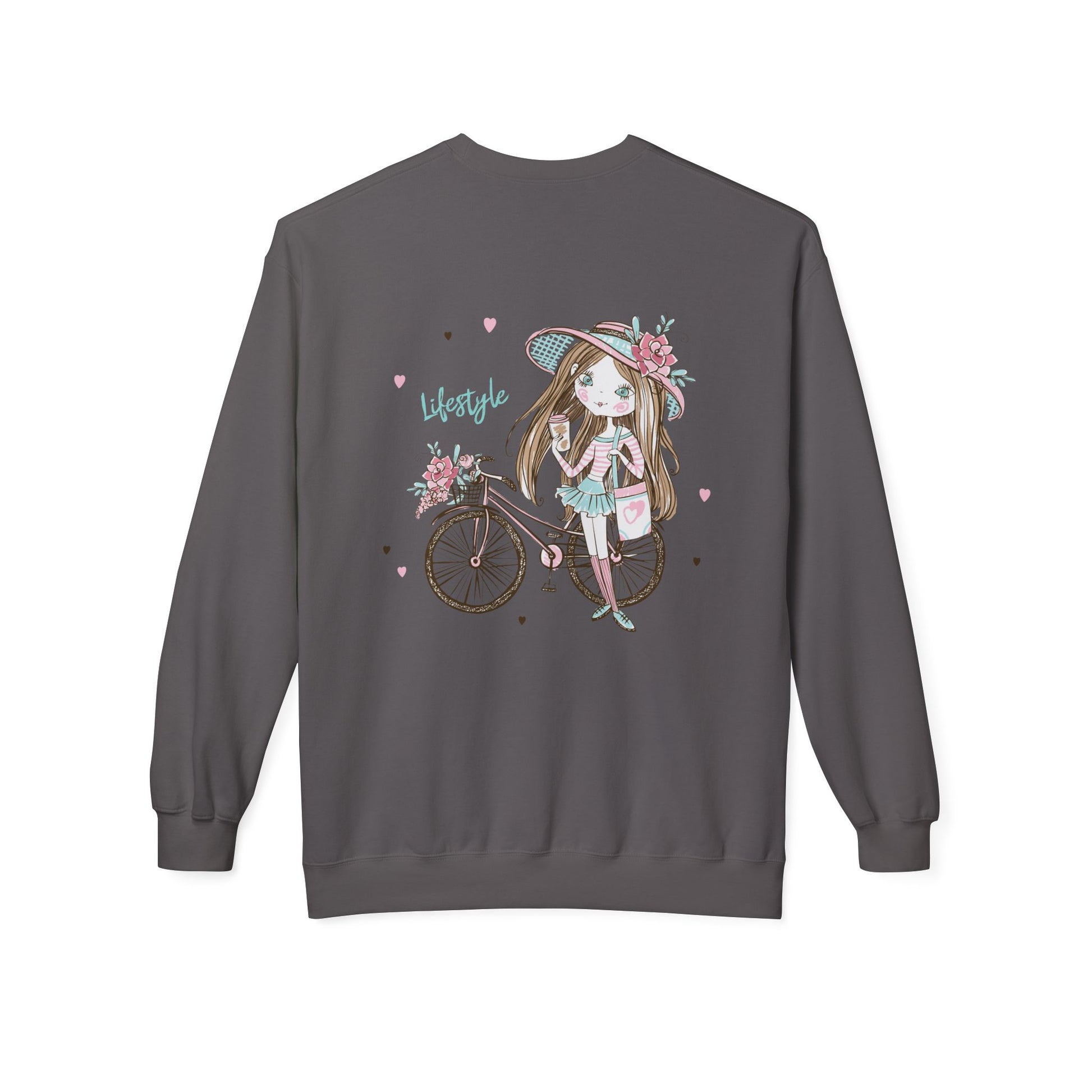 Chic Fleece Sweatshirt with Whimsical Bicycle Design - Perfect for Cozy Days, Gift for Cyclists, Cute Outfit for Spring, Birthday