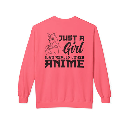 Anime Lover Crewneck Sweatshirt - Just a Girl Who Really Loves Anime, Unisex Casual Apparel, Anime Gift, Cozy Fashion, Fleece Sweater