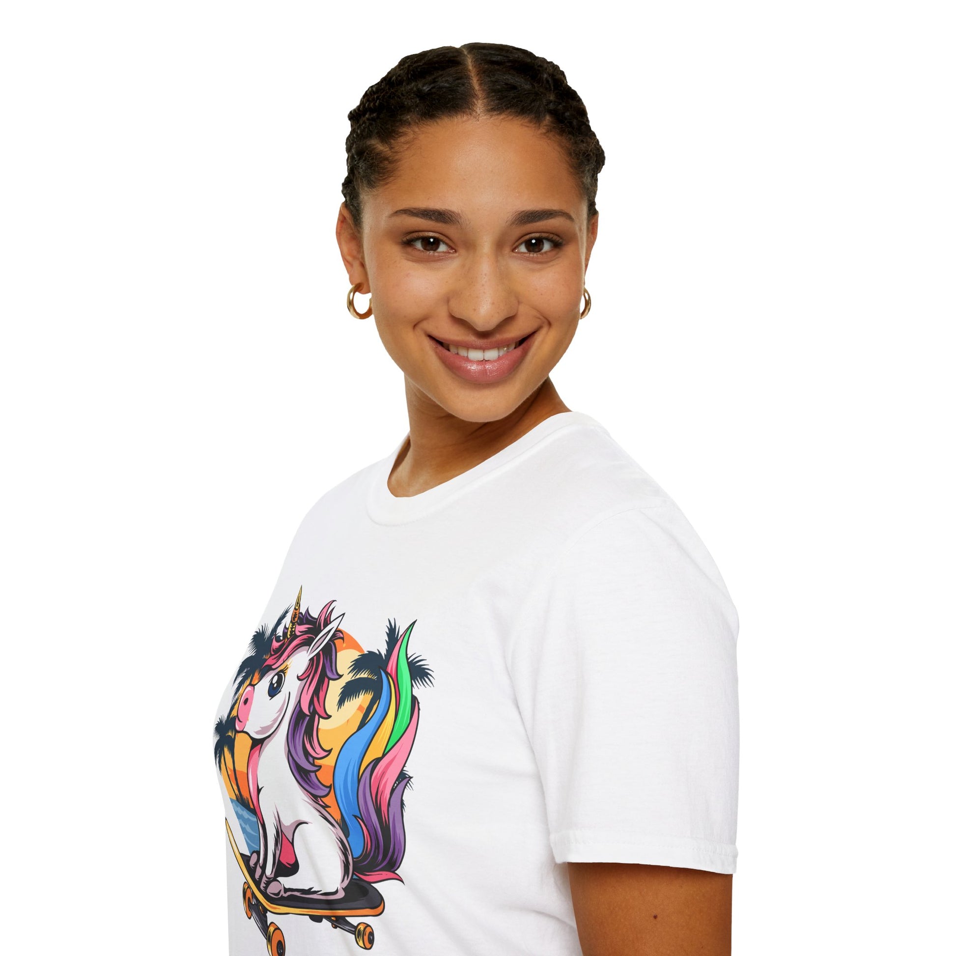 Skateboarding Unicorn T-Shirt, Cute Graphic Tee for Teens, Fun Summer Wear, Gifts for Unicorn Lovers, Beach Day Outfit