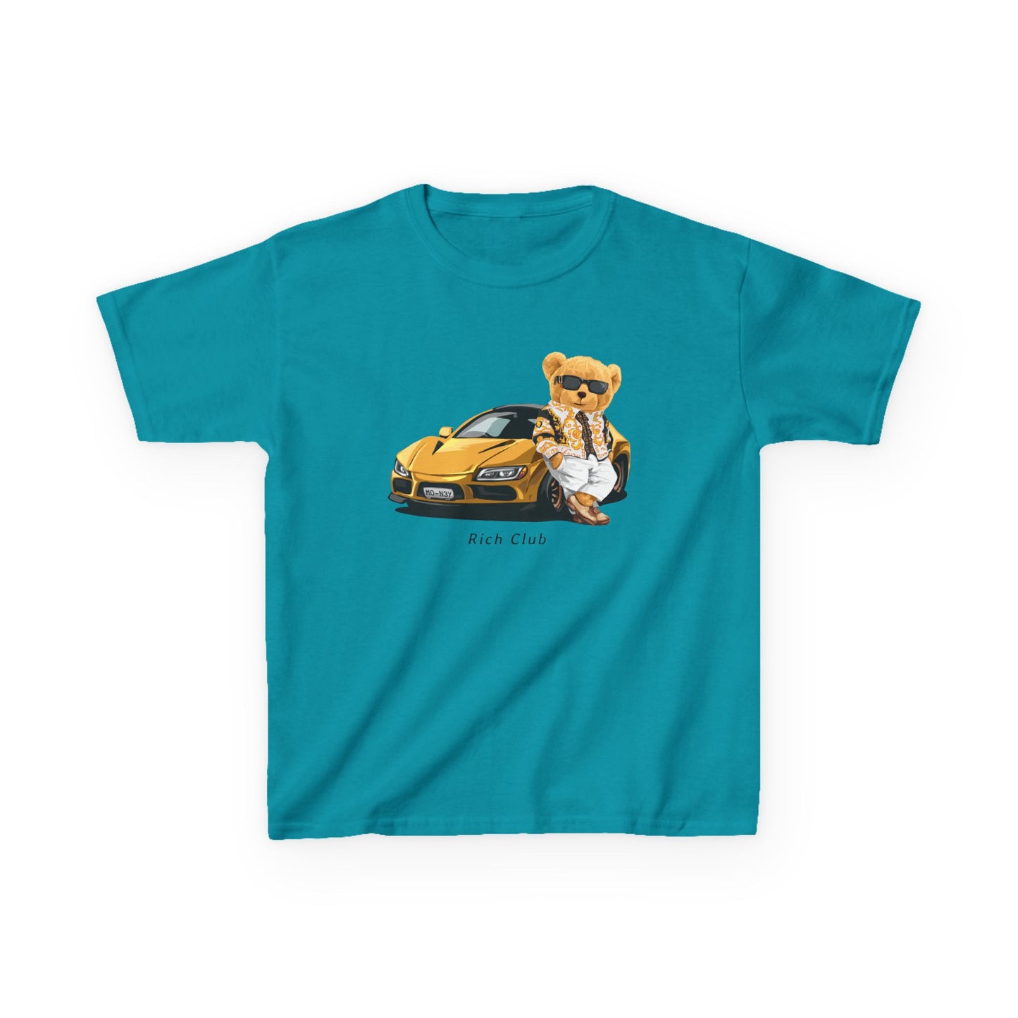 Cool Cartoon Bear Kids Tee, Fun Gift for Birthdays, Car Lovers T-Shirt, Playful Kid's Clothing, Perfect for Casual Days, Summer Fun Tropical Blue