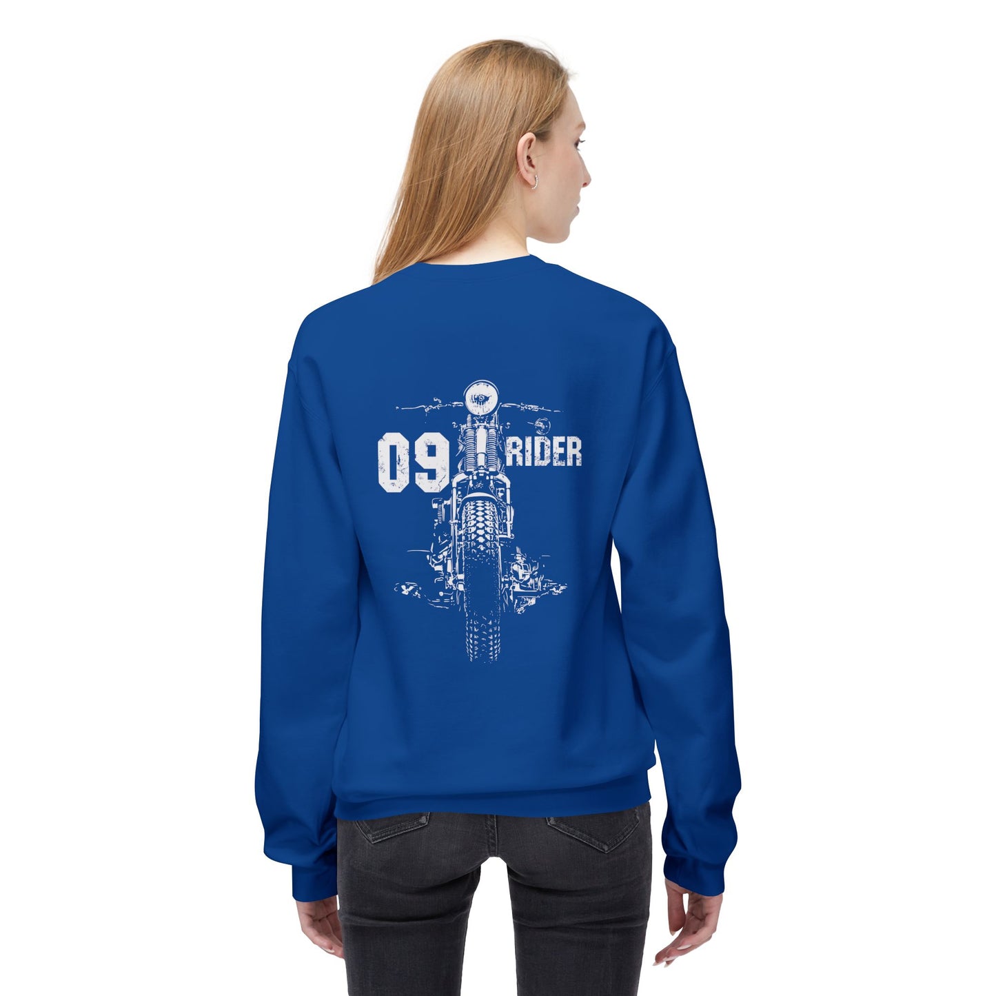 Retro Unisex Fleece Crew Sweatshirt - 09 Rider Design, Cozy Apparel, Gift for Bikers, Streetwear, Festival Wear, Everyday Comfort