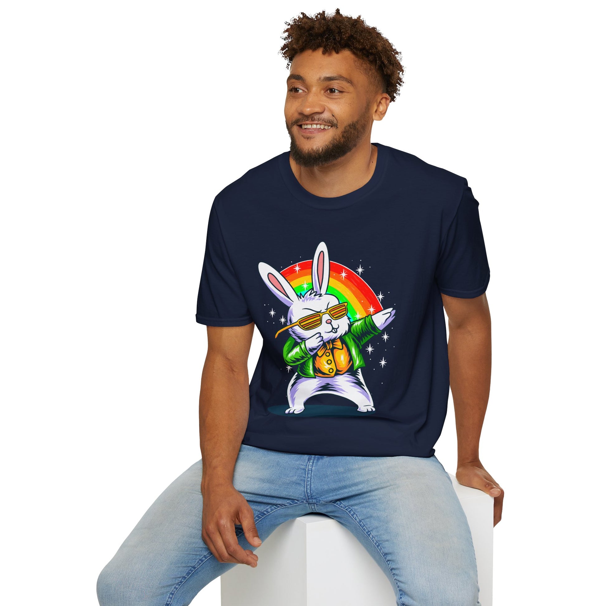 Rainbow Rabbit Cool Vibes Unisex T-Shirt, Fun Gift for Animal Lovers, Perfect for Parties, Birthdays, and Everyday Wear