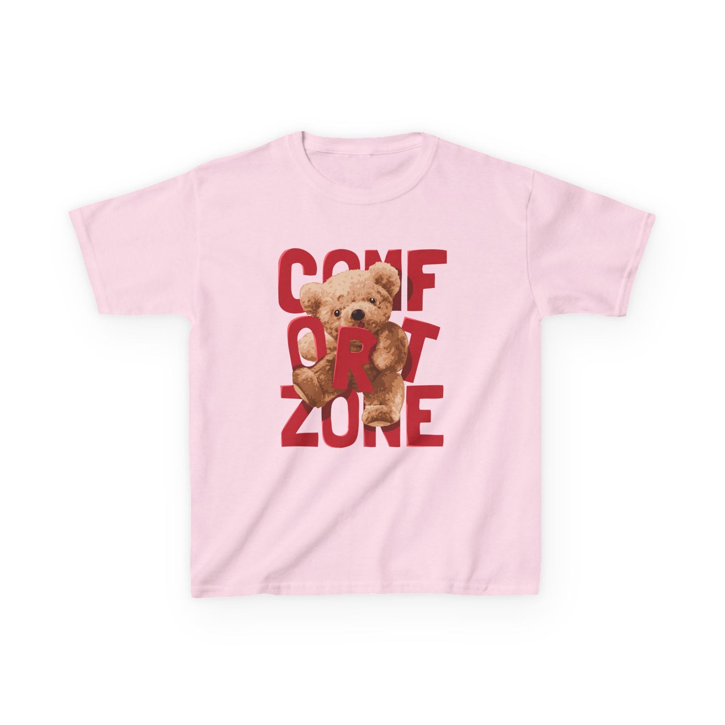 Comfort Zone Kids Tee, Cute Bear Shirt for Children, Gifts for Kids, Birthday Apparel, Fun and Cozy Clothing Light Pink