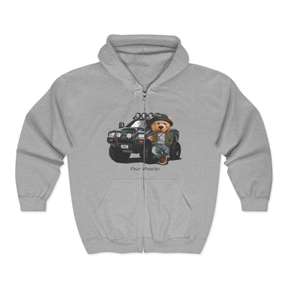 Cozy Bear Adventure Zip Hoodie | Cute Animal Apparel, Gift for Teddy Bear Lovers, Unisex Sweatshirt for Everyday Wear, Cool Graphic Hoodie Sport Grey