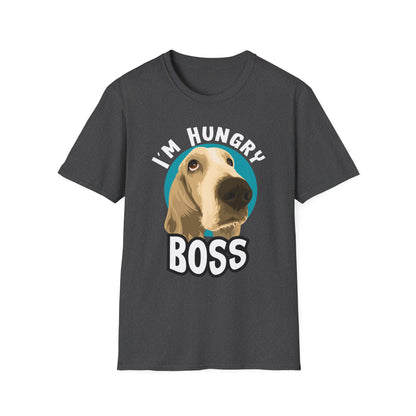 Hungry Boss Dog T-Shirt, Unisex Pet Lover Tee, Funny Animal Shirt, Gift for Dog Owners, Casual Style for Dog Lovers Dark Heather