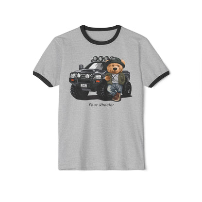 Adventure Bear Ringer T-Shirt | Casual Wear, Gifts for Kids & Teens, Outdoor Enthusiasts, Cute Graphic Tee, Birthday Present Heather Grey Black